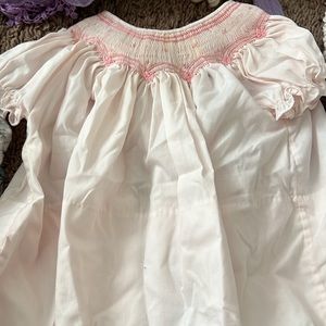 Pink Dress with Smocked Neckline and Puffed Sleeves